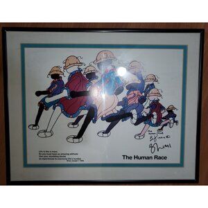 Vintage Art Print Framed Brian Joseph Signed Autographed Lithograph Human Race
